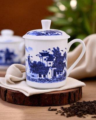 'Blue Cottage' Fine Bone China Mug