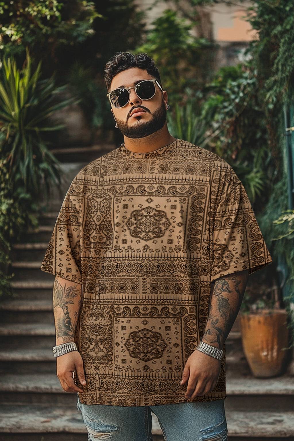 Paisley Beige All Over Printed Plus Size T-shirt