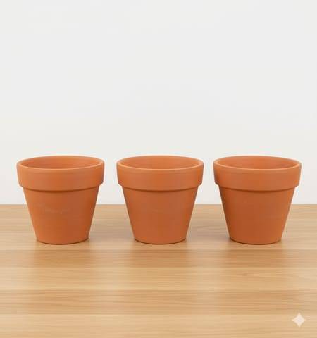 Set of 03 - 4 inch Dhara Maati Pot - Classic Minimal Handcrafted Form