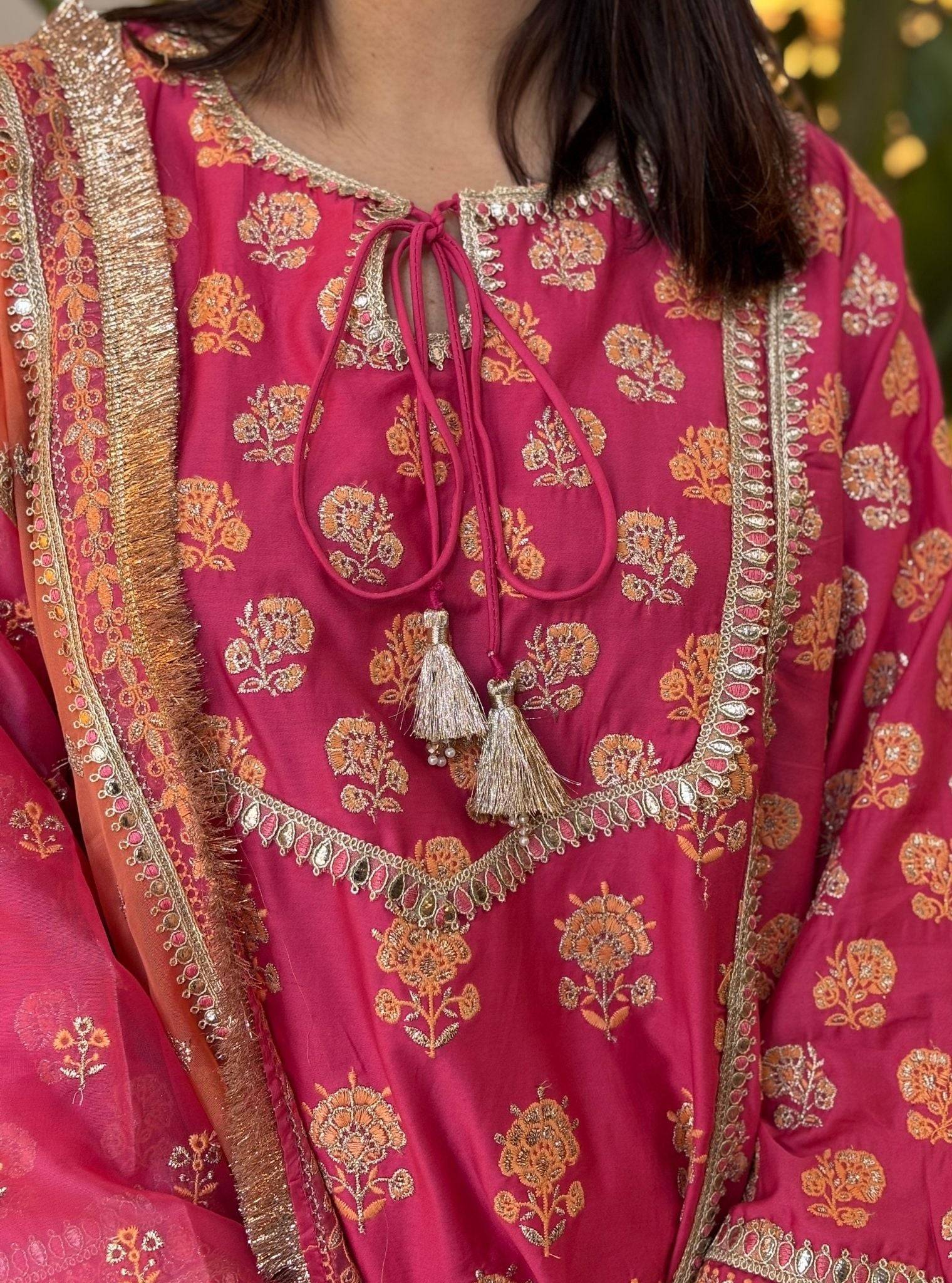 Aphinya Pima Satin Fuschia Kurta Set