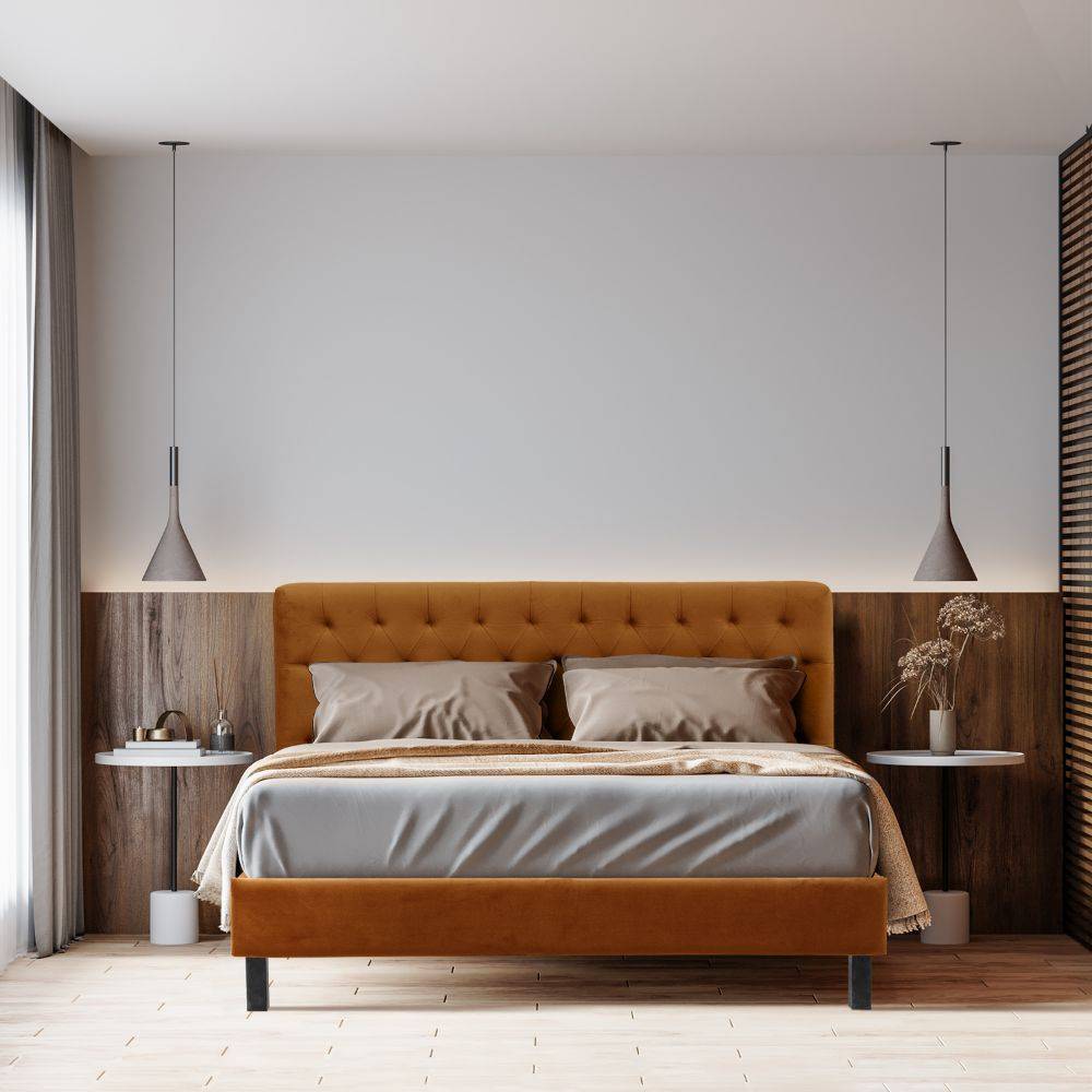 Solis Upholstered Queen Bed without Storage (velvet amber) (78x60 inch)