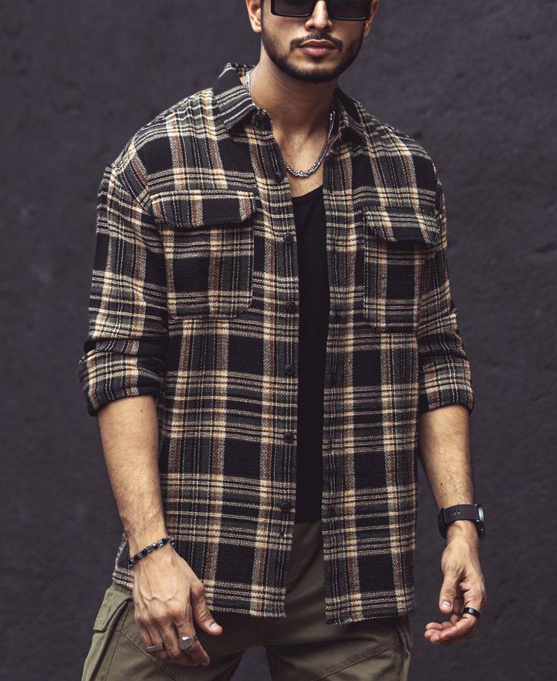 Multicolor Checks Double Pockets Oversize Drop Shoulder Shirt Buy @ ₹799