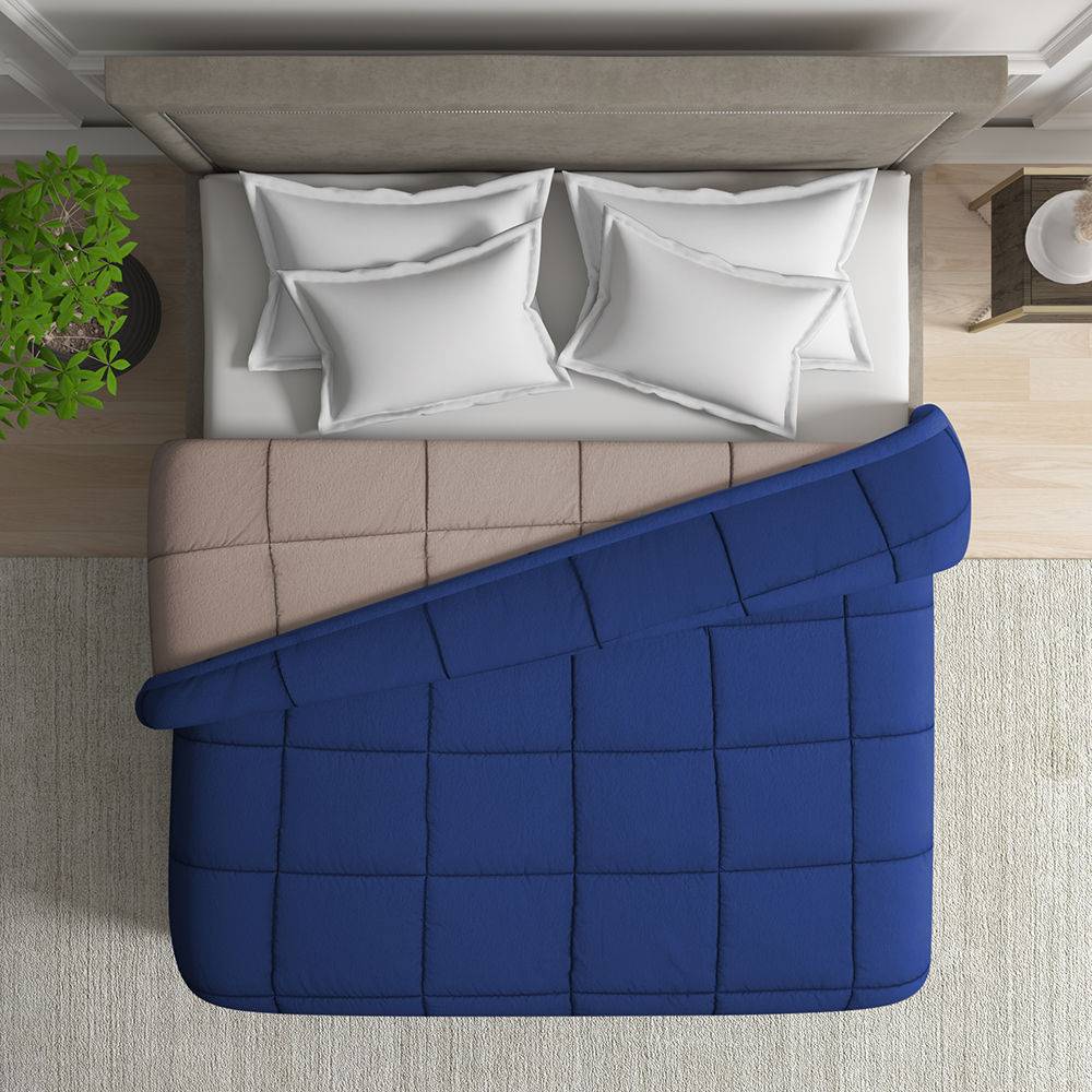 Luxurious Comforter | Single Bed (90x60 Inch) | Micro Peach Finished Fabric | 220 GSM | Siliconised Microfiber Filling | All Season & Reversible | Taupe & Navy Blue