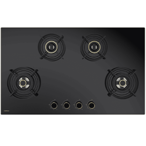 Hafele Hob, VESTA 490, 4 burner 90 cm Auto Ignition Glass Top Full Brass Burners 2 Medium + 2 Small Gas Stove (Black) Buy only at ₹35999