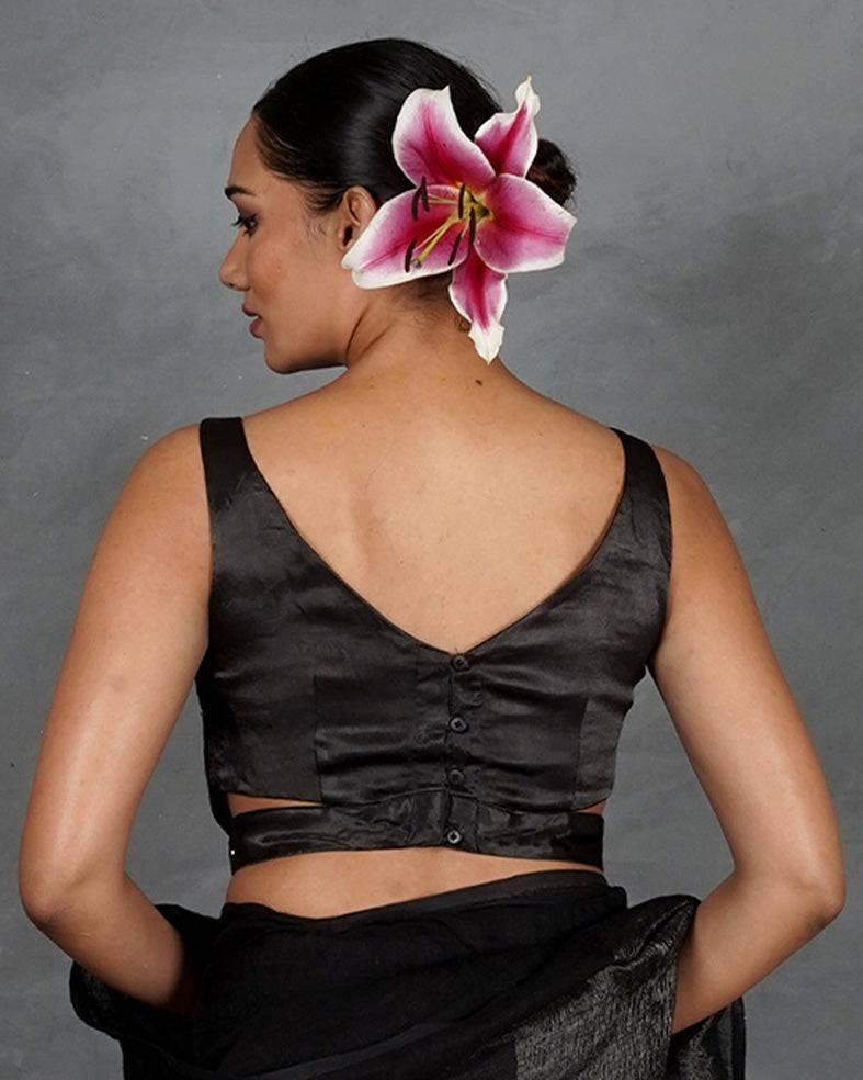 Rise Bright Black Mashru Silk Blouse - TARA