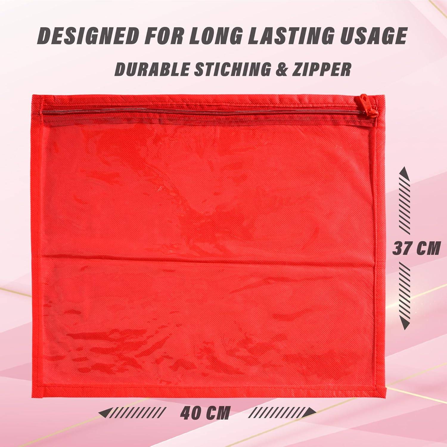 R.M Global Industries Clothes Organizer For Wardrobe (Pack of 12) - Single Storage Organizer For Saree | Salwar Suit | Lehenga | Clothes - Dress Organizer For Wardrobe - Single Saree Covers With Zip (Red)