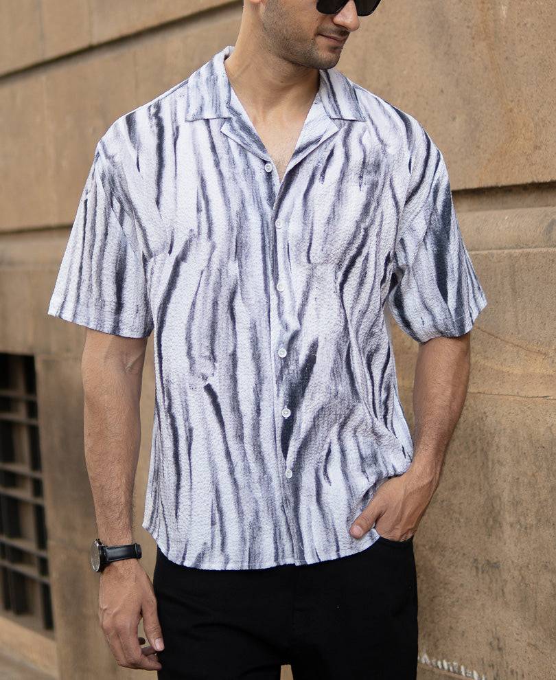 Grey Abstract Print Structured Shirt Buy @ ₹399