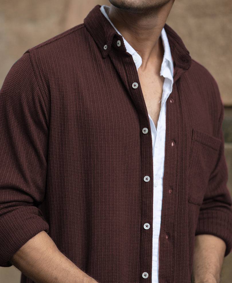 Coffee Structured Knit Shirt Buy @ ₹1199