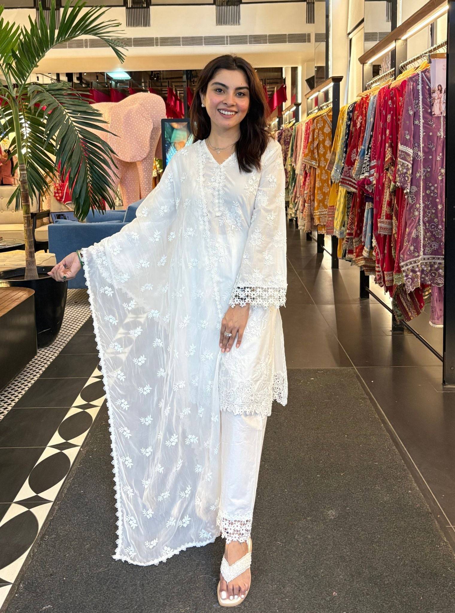 Yamya Supima Cotton White Kurta Set