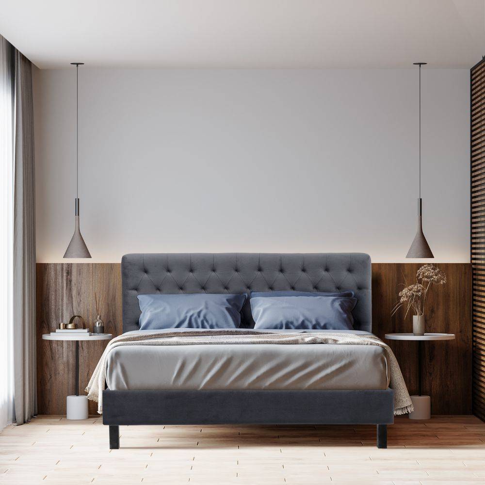 Solis Upholstered Queen Bed without Storage (velvet space grey) (78x60 inch)