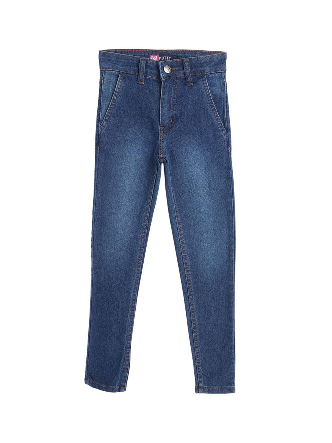 Kotty Girls Blue Mid-Rise Clean Look Cotton Stretchable Jeans