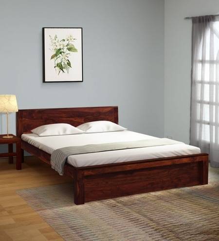 Finn Solid Wood Queen Size Non Storage Bed In Honey Oak Finish