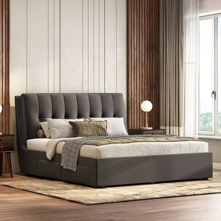 Bornholm Engineered Wood King Size Drawer Storage Upholstered Bed In Urban Grey Colour