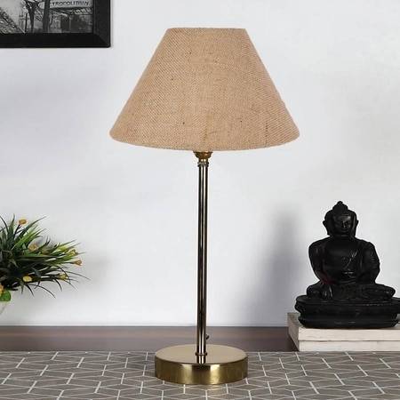 Beige Jute with Metal Gold Table Lamp
