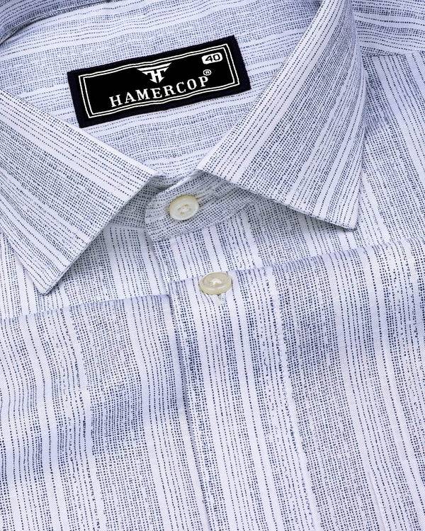 Fermoy White With Blue Printed Linen Cotton Shirt