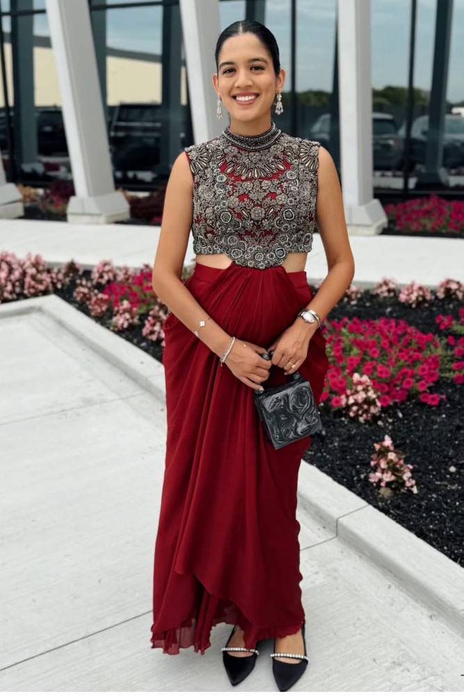 Maroon Drape Gown Set Buy at ₹39495