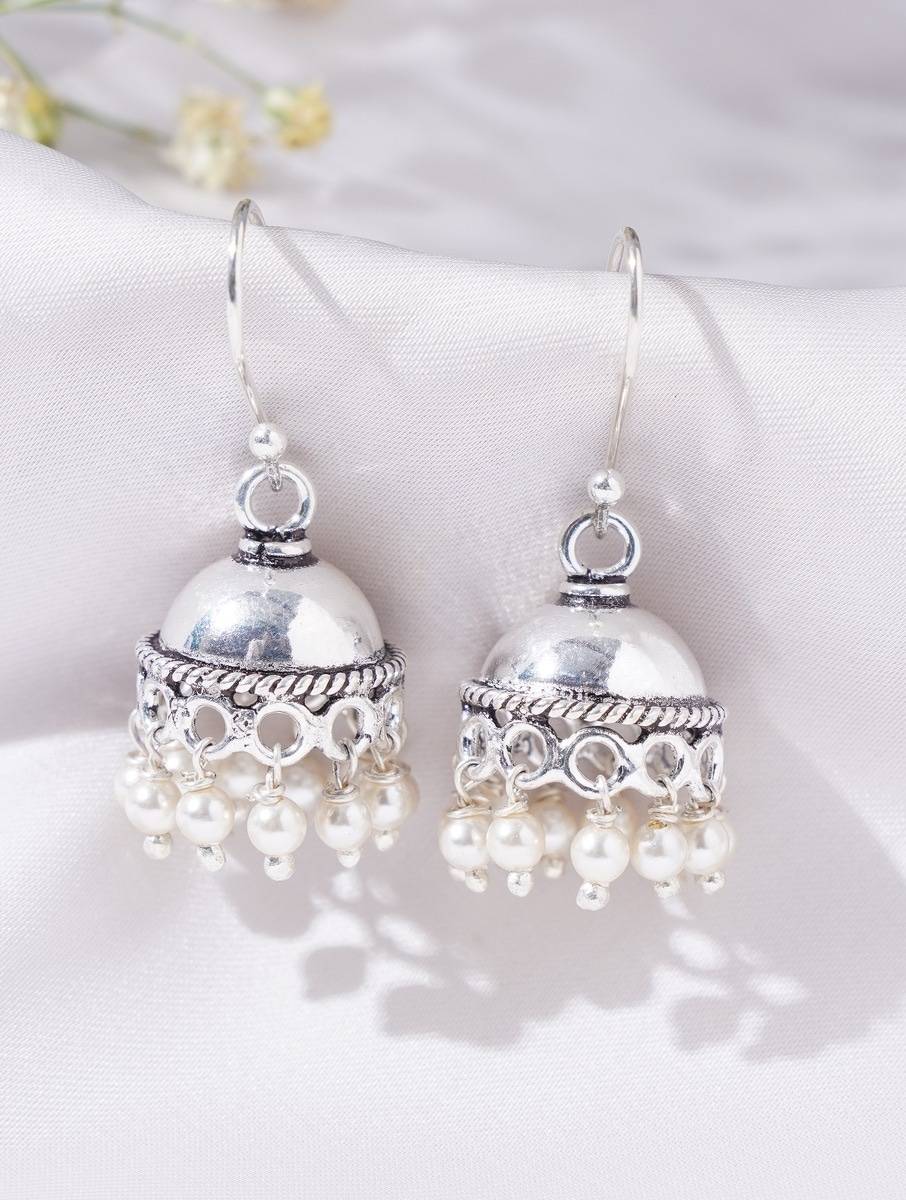 Women Tribal Silver Jhumki Earrings