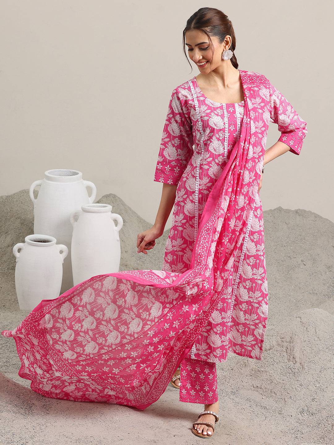 Pink Printed Cotton Straight Suit With ... Buy only at ₹4899