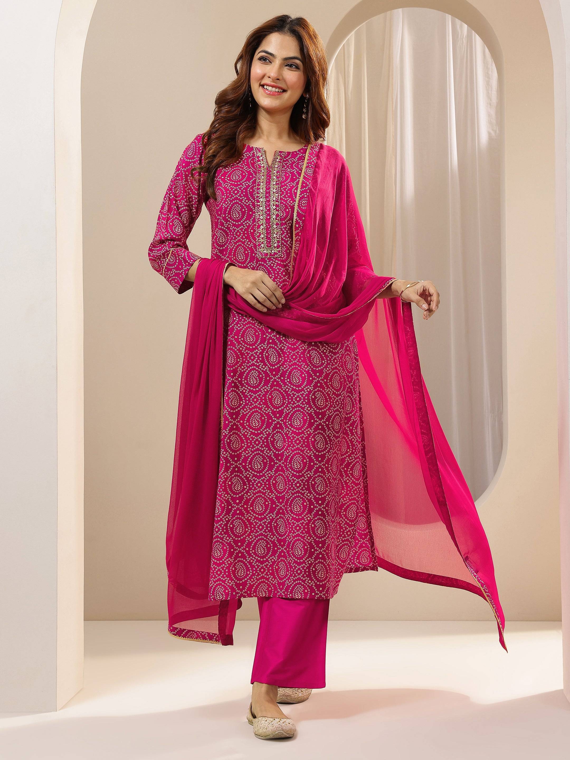 Pink Printed Rayon Straight Suit With D... Buy only at ₹4749