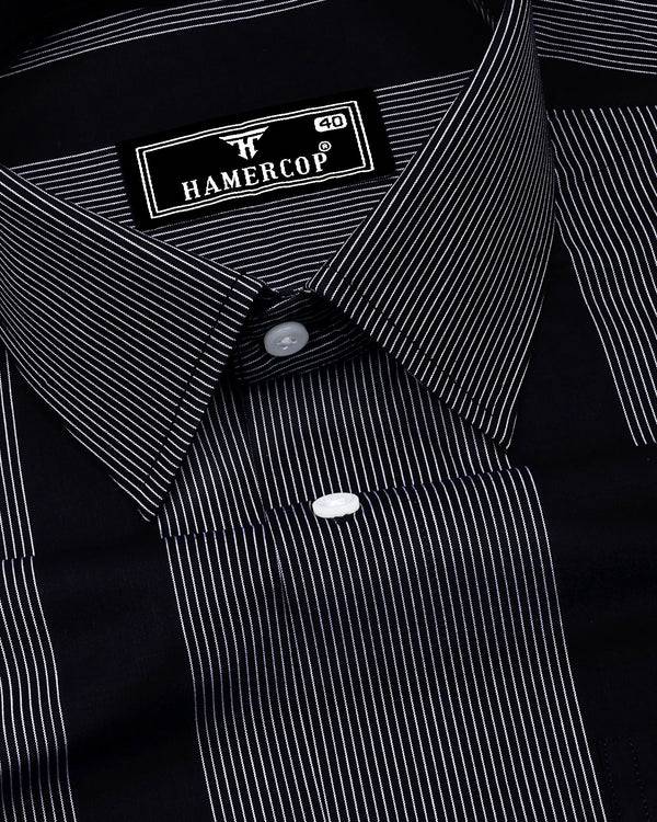 Krong Black With White Pencil Stripe Cotton Shirt