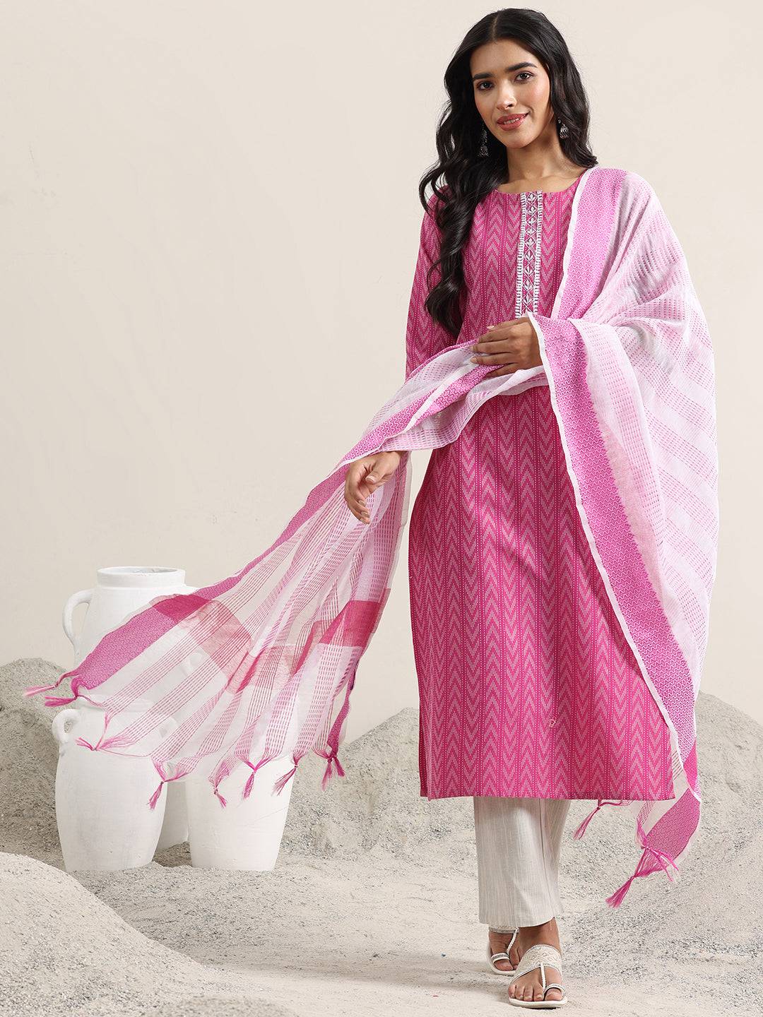 Pink Woven Design Cotton Straight Suit ... Buy only at ₹3599