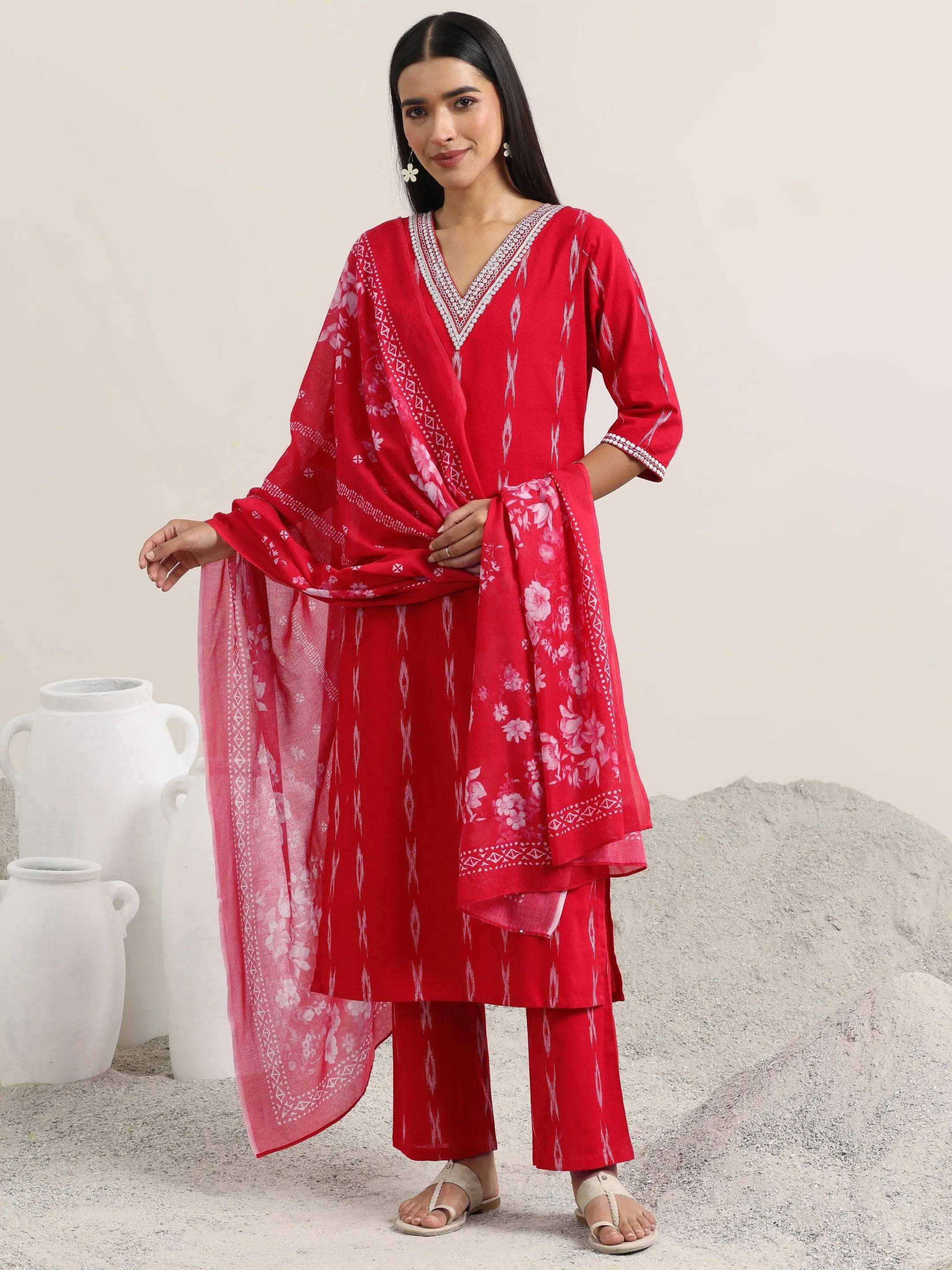 Red Woven Design Cotton Straight Suit W... Buy only at ₹2899