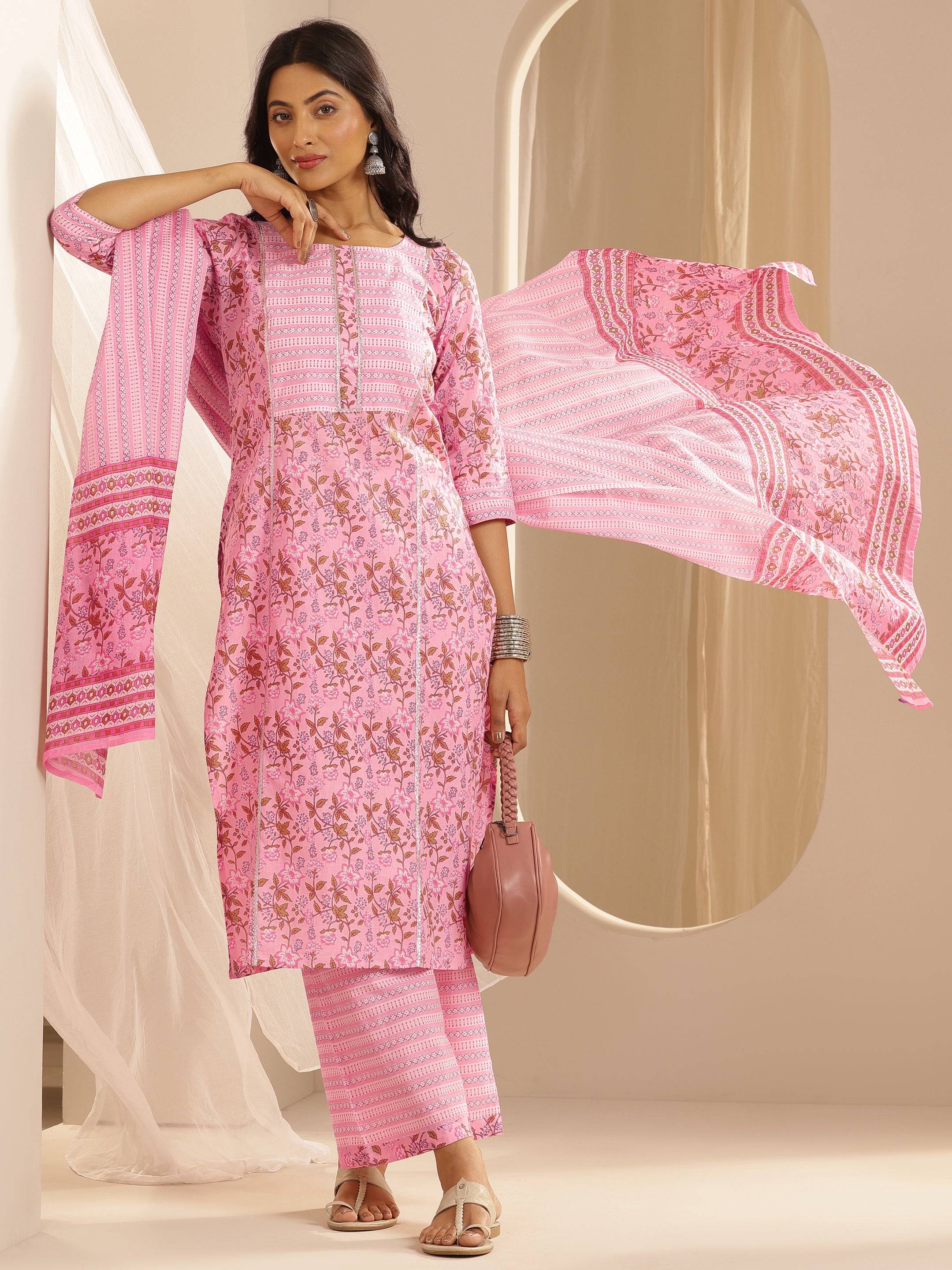 Pink Yoke Design Cotton Straight Suit W... Buy only at ₹3999