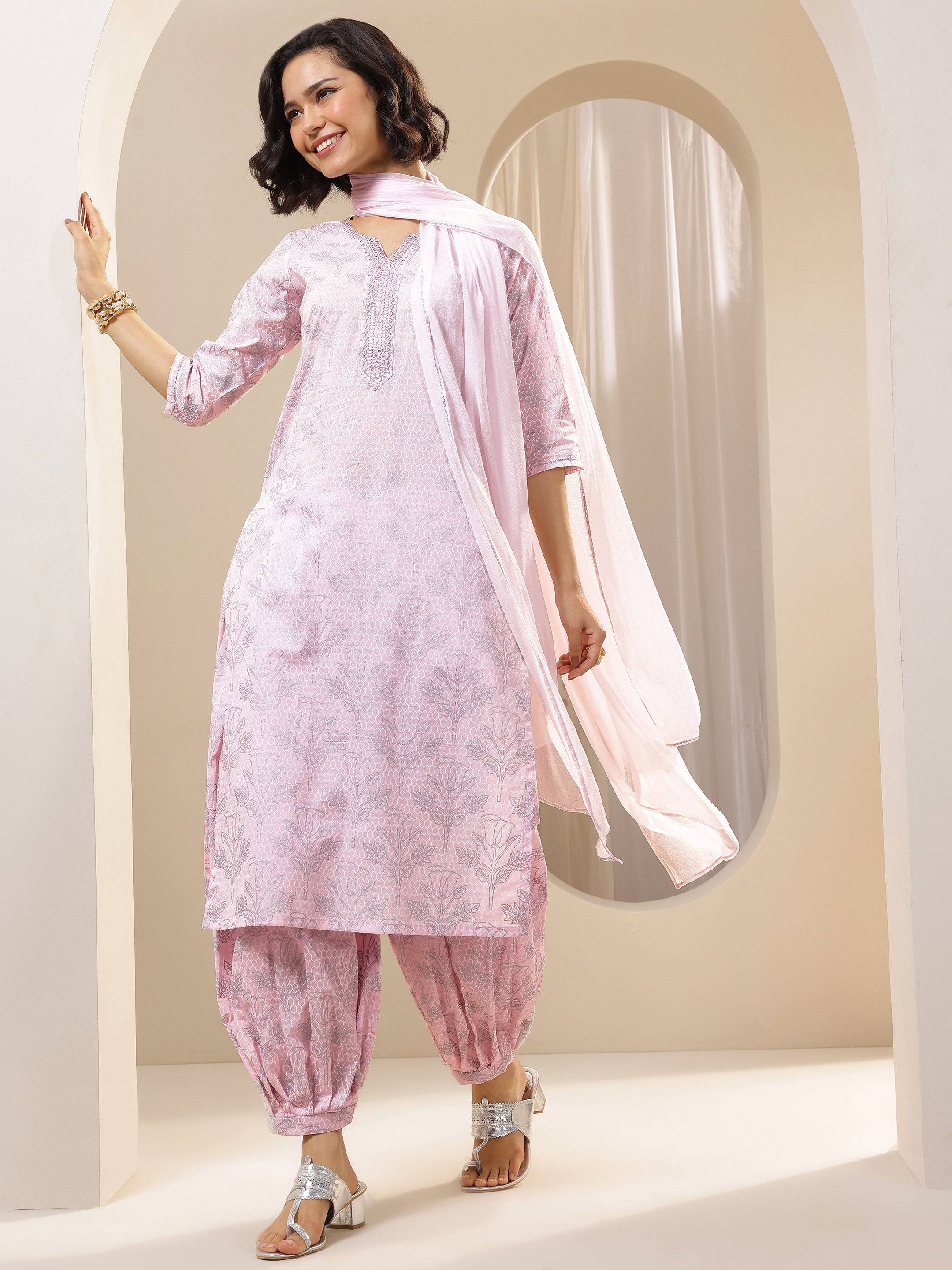 Pink Printed Cotton Straight Suit Sets ... Buy only at ₹2299