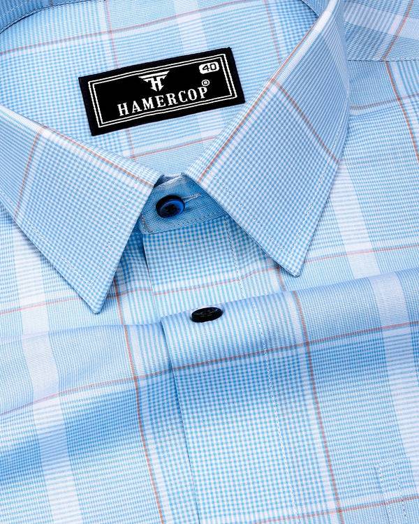 Nordic SkyBlue With White Check Formal Cotton Shirt