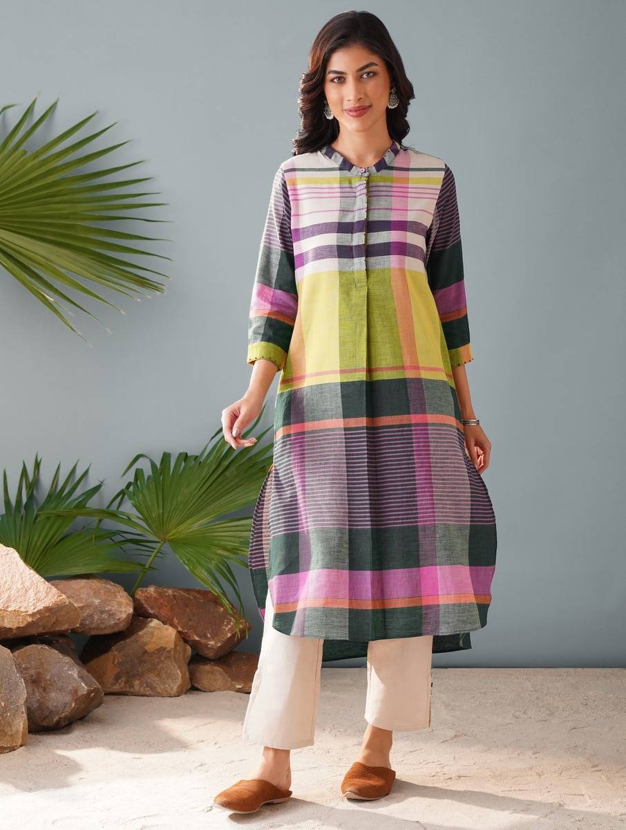 Women Multicolour Linen Handloom Kurta