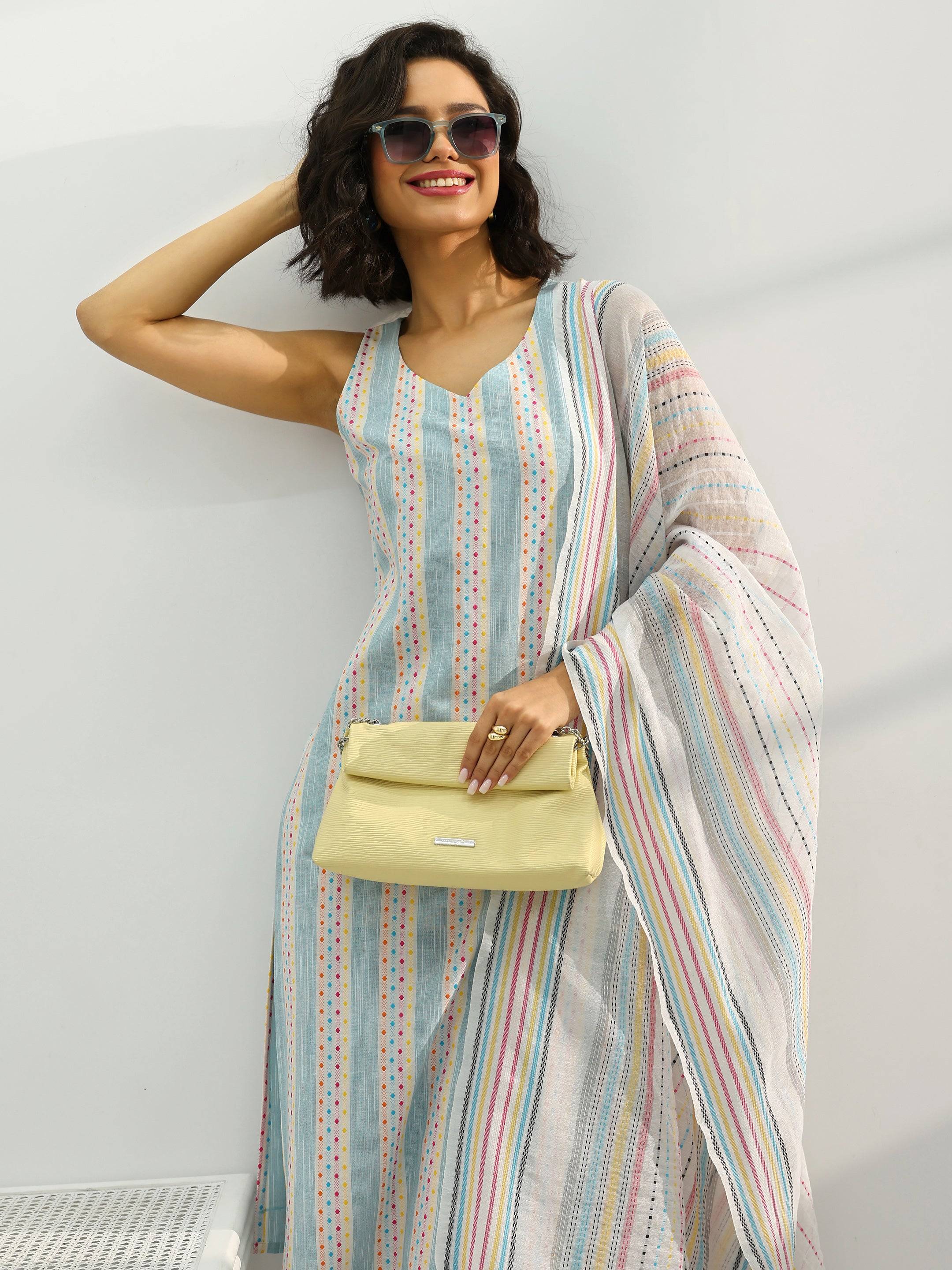 Blue Woven Design Cotton Blend Straight... Buy only at ₹2499