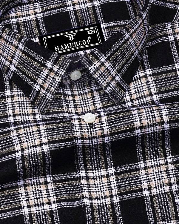Kermen Black With White Waffle Dobby Check Shirt
