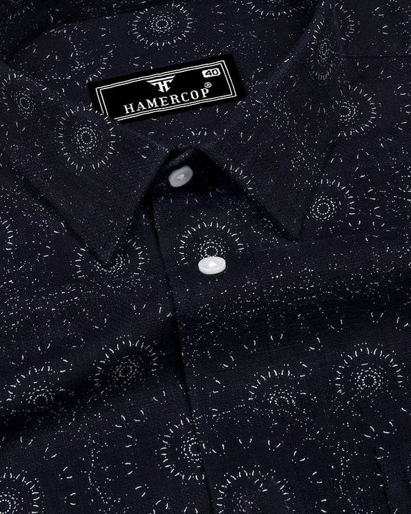 Bolzano Black With White Printed Self Weft Stripe Dobby Cotton Shirt