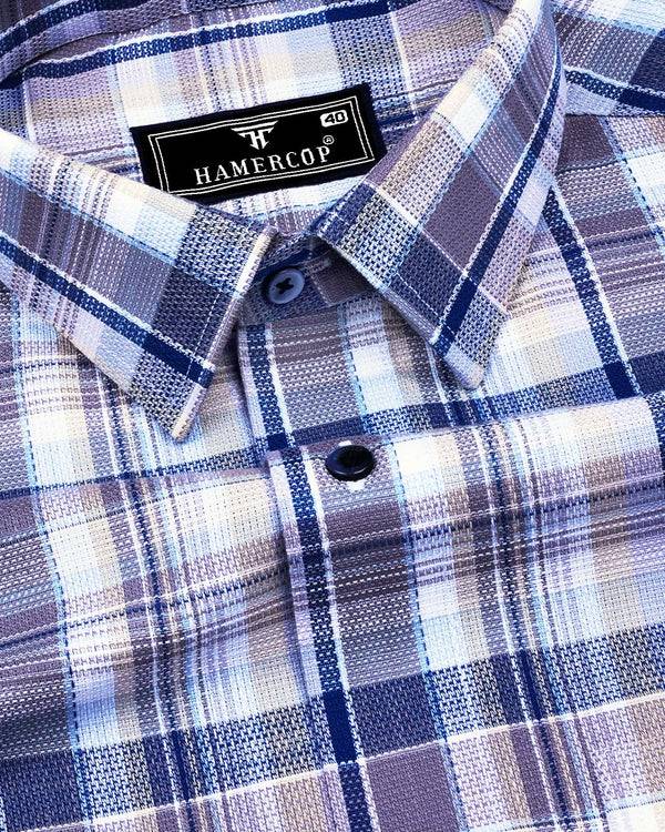 Slender Gray With Multicolor Check Slub Cotton Shirt