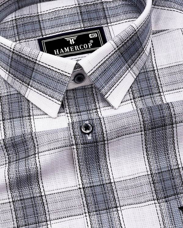 Ambon Gray With White Check Slub Cotton Shirt