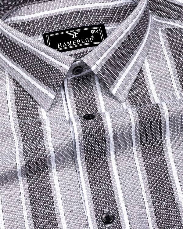 Ultimate Gray With White Dobby Stripe Cotton Shirt