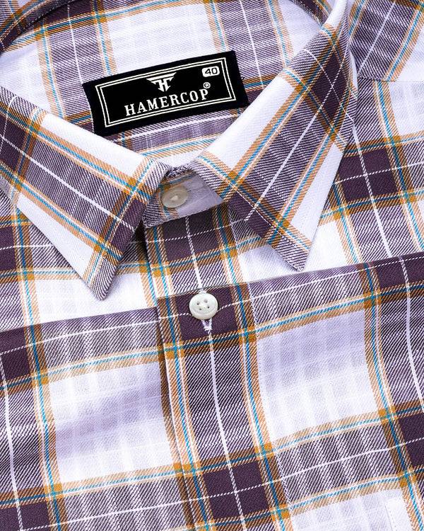 Onion Purple With White Twill Check Cotton Shirt