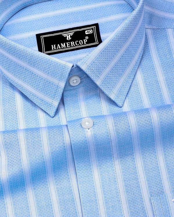 Scuba Blue With White Stripe Dobby Cotton Formal Shirt