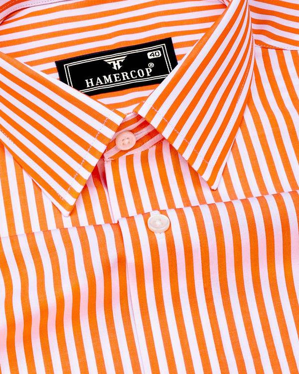 Zesta Orange With White Candy Stripe Premium Cotton Shirt