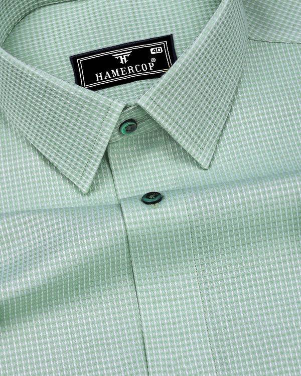 Swifton Green With White Dobby Formal Cotton Shirt