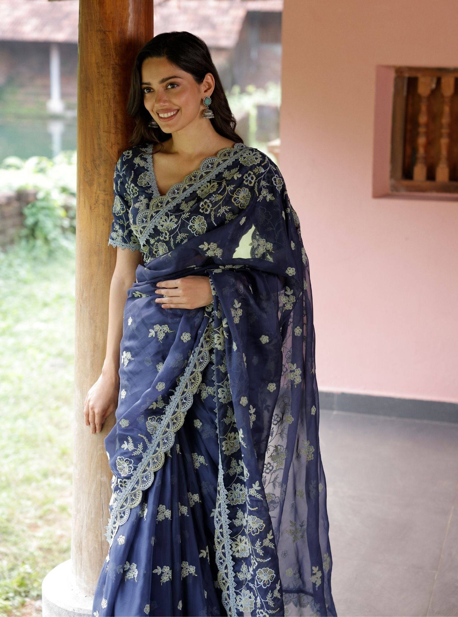 Chia Organza Navy Saree