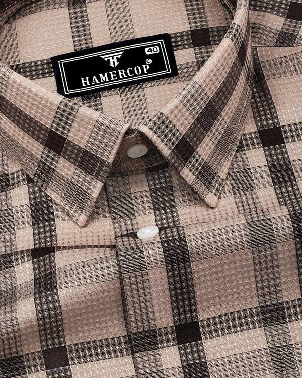 Newton Ginger Cream With Brown Waffle Dobby Check Shirt