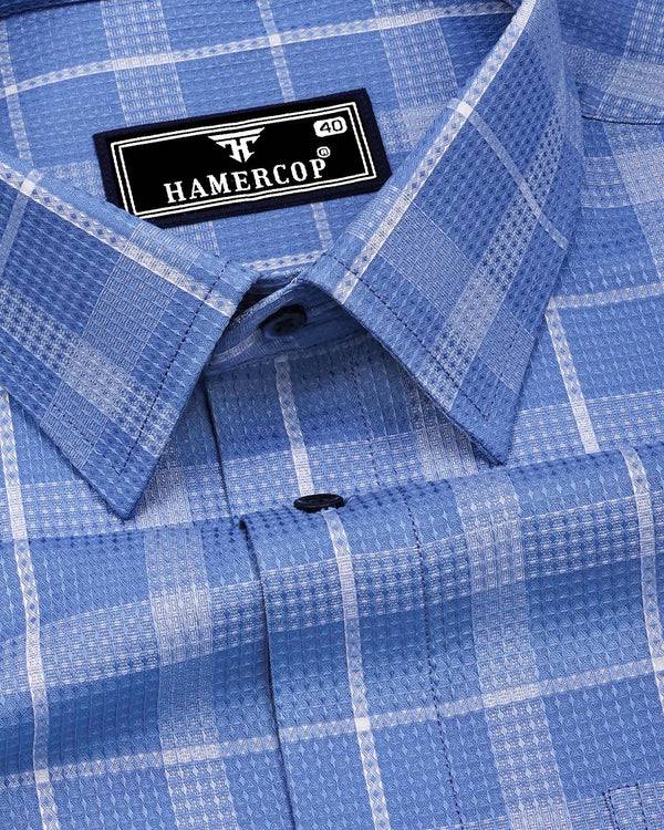 Fermium Blue With White Waffle Dobby Check Shirt