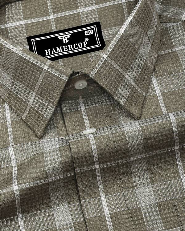 Fermium Green With White Waffle Dobby Check Shirt