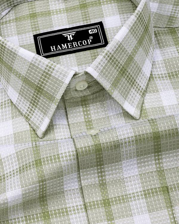 Assert Green With White Waffle Dobby Check Shirt