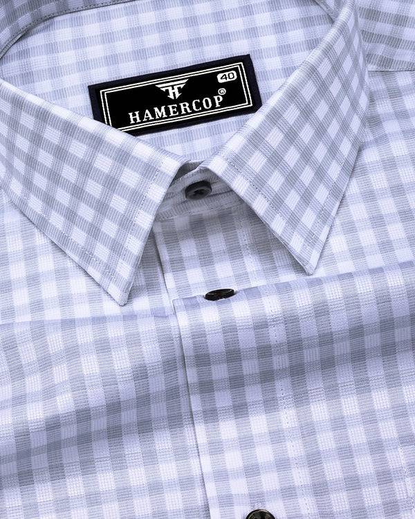 Blink Gray With White Dobby Check Premium Giza Shirt