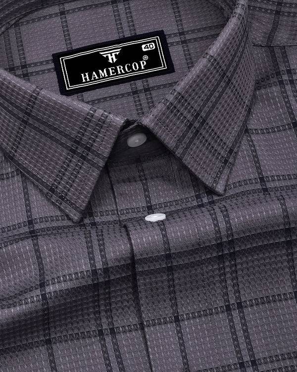 Otok Silver Gray With Charcoal Waffle Dobby Check Shirt