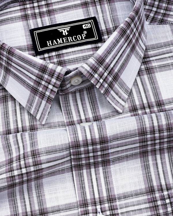 Belica White With Brown Check Linen Cotton Formal Shirt