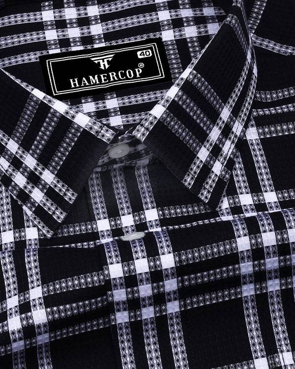 Cruze Black With White Waffle Dobby Check Shirt