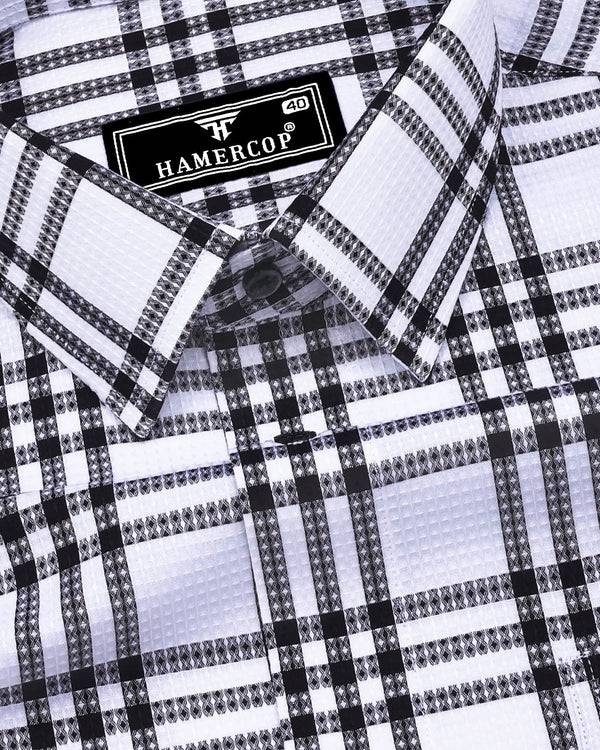 Cruze White With Black Waffle Dobby Check Shirt